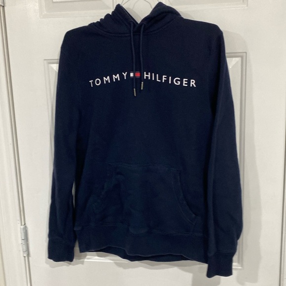 Tommy Hilfiger Logo Hoodie Navy Blue Size M - Picture 1 of 4